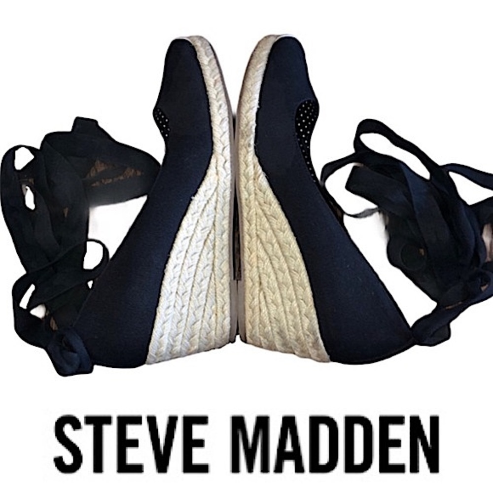 Steve Madden Black Tie Up Espadrille Wedges